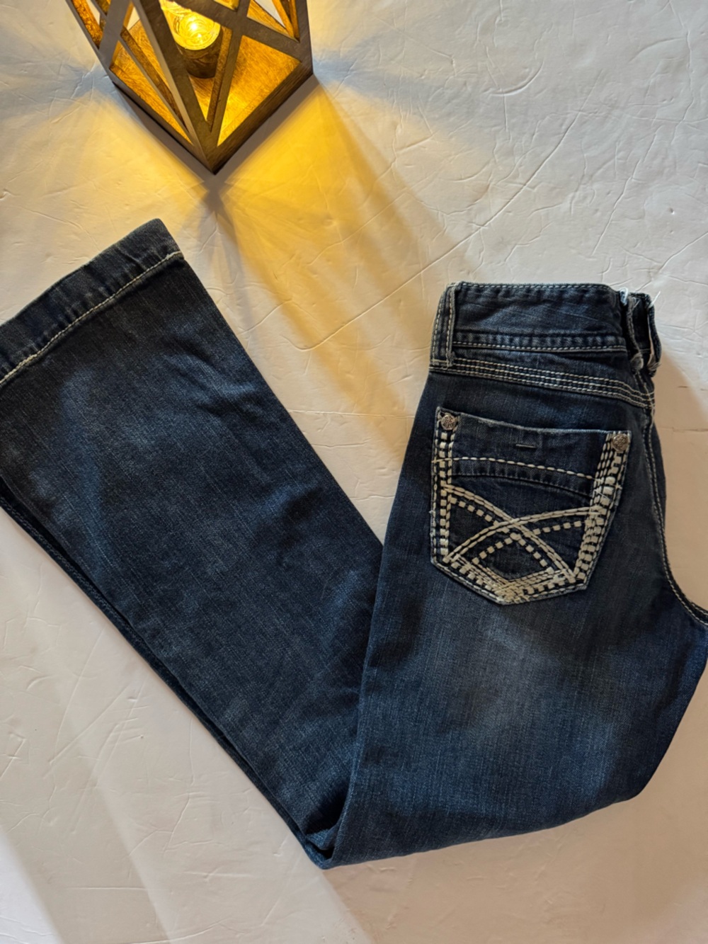 Maurices Dark Blue Flared Jeans with Embroidered Back Pocket